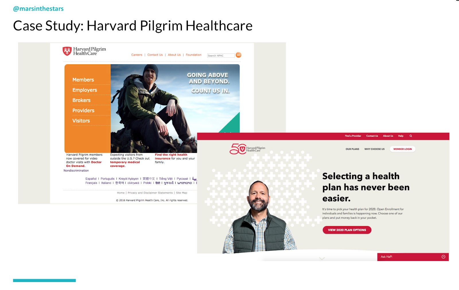 Slide shows the Harvard Pilgrim Healthcare website, which is simple and easy to read