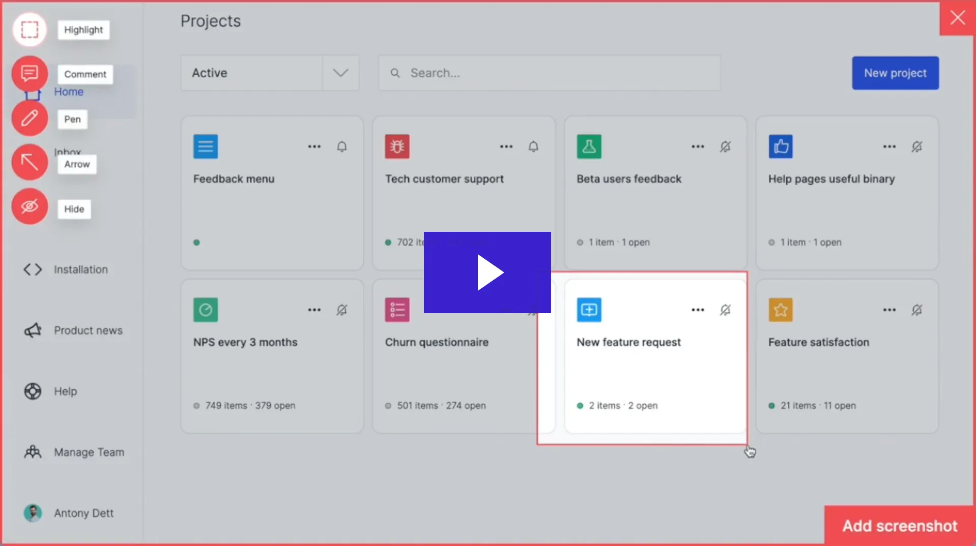 customer feedback on web application