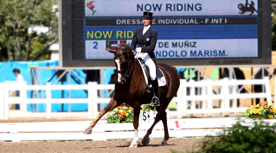 Woman on a horse at a horse show.