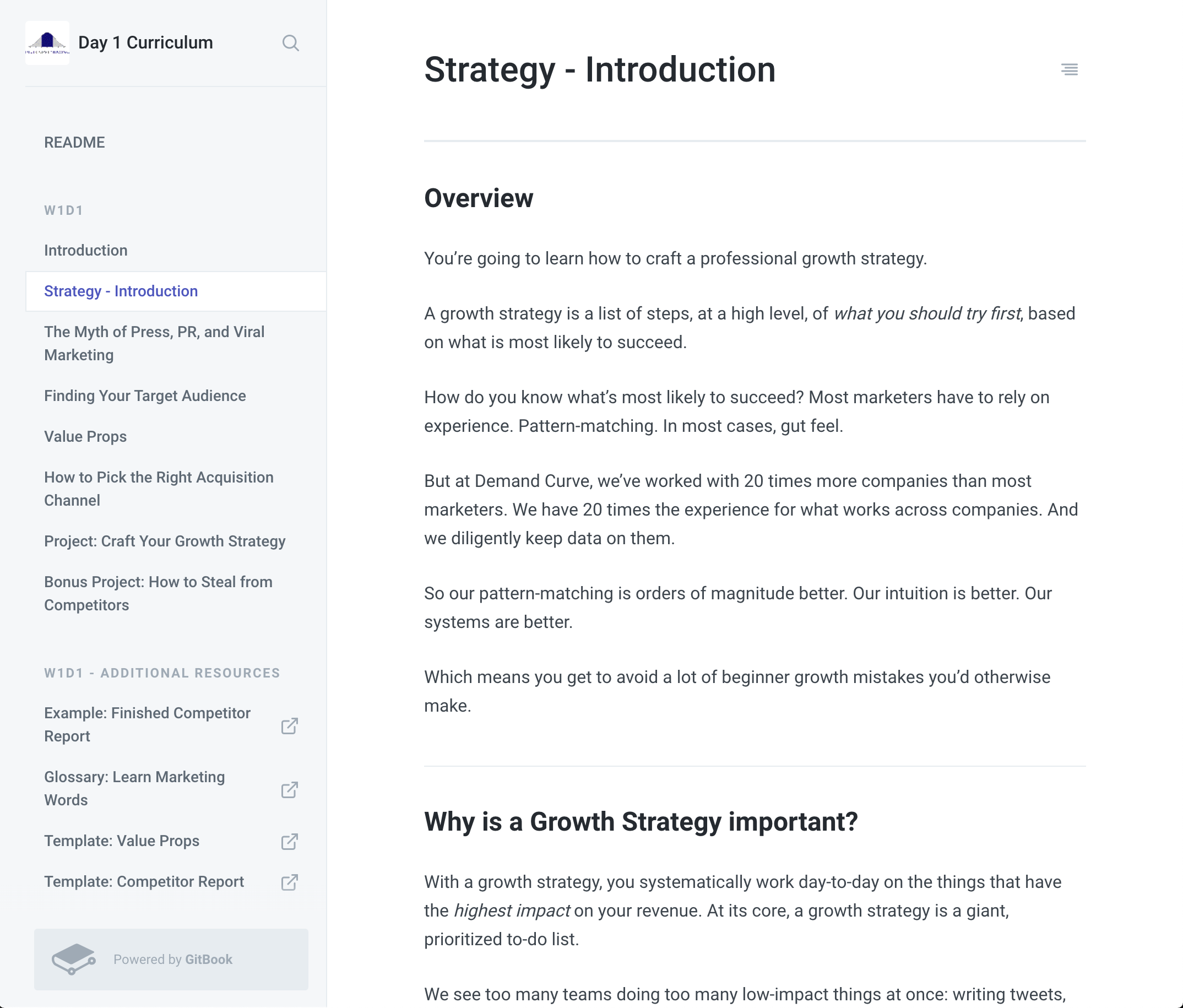 Image of the inside of the Demand Curve Growth Program content.