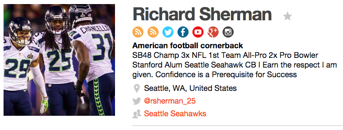 Richard Sherman social presence on Traackr