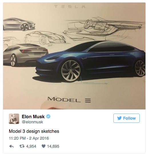 Model 3 design sketches - Elon Musk via Twitter