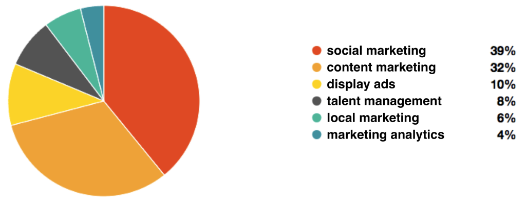 Pie chart of the midshare for martech segments accrording to marketing leaders