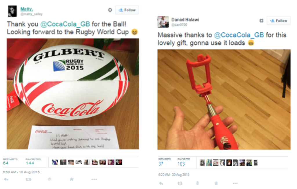 Tweets by influencers with Coca-Cola gifts