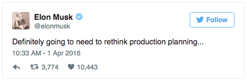 Tweet from Elon Musk