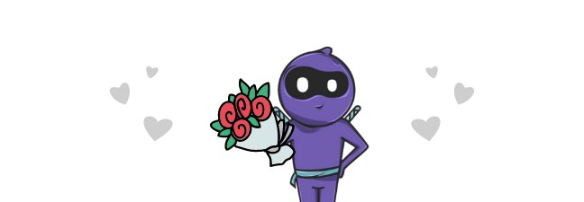 Hiro the Ninja holding a bouquet of flowers for customers.