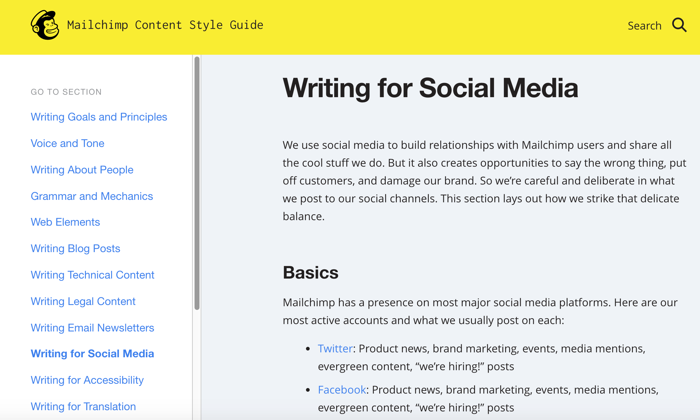 Mailchimp's brand guidelines example