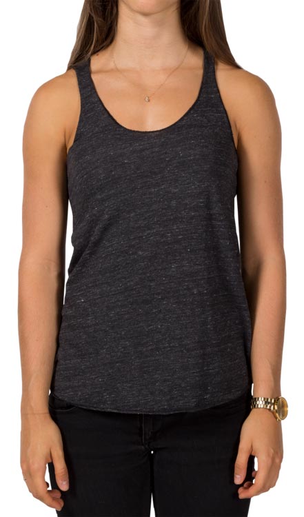 woman wearing dark black trim-blend tank