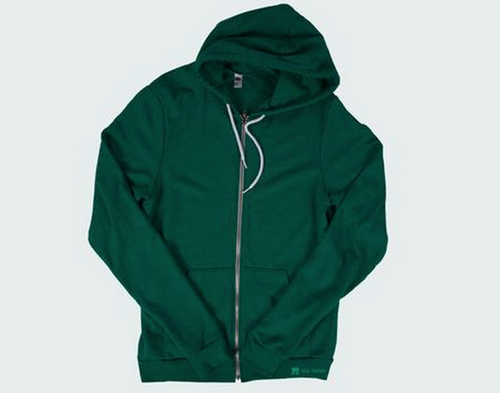 green zip-up hoodie