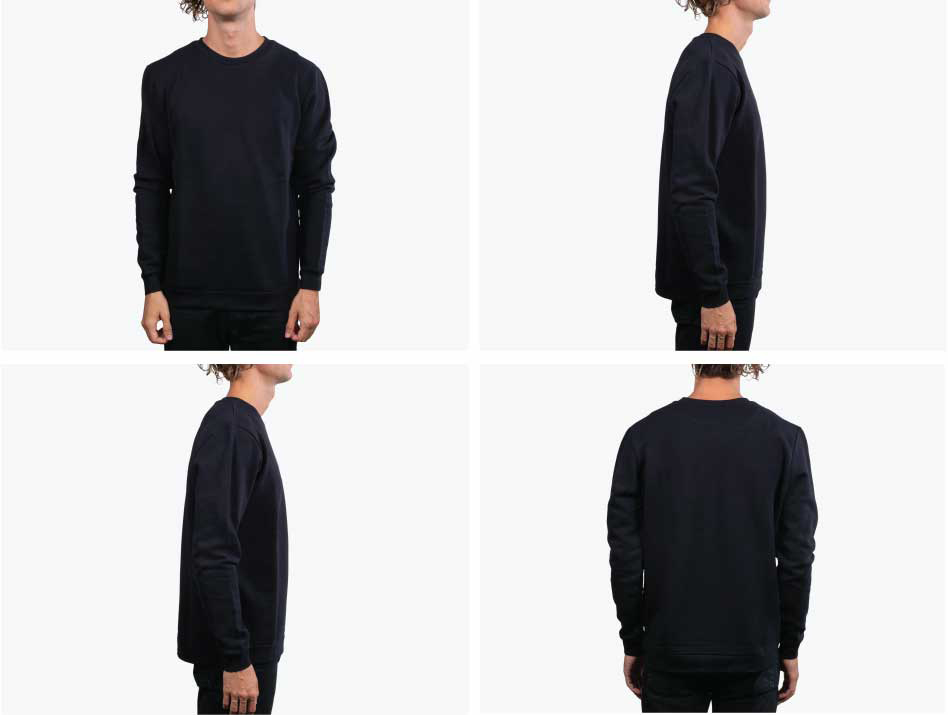 four pictures of man wearing black sweatshir