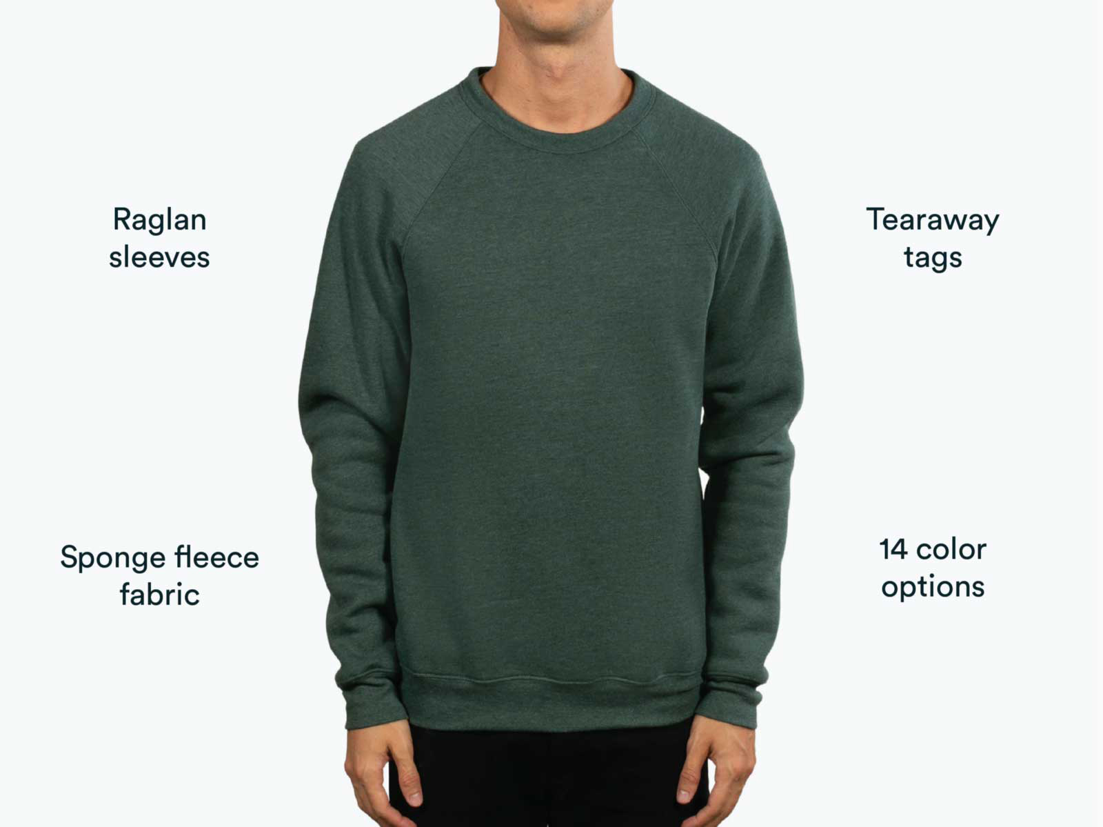 man wearing green Bella Canvas sweatshirt