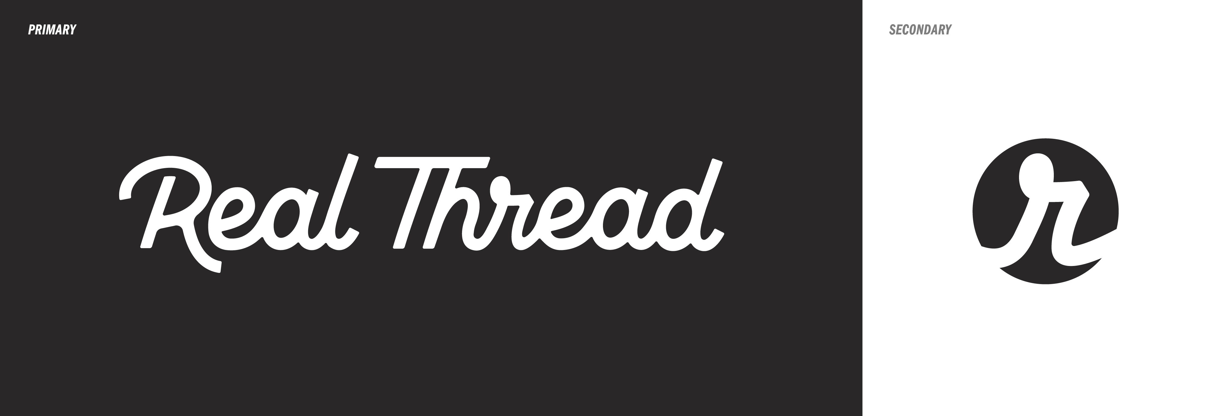 A black and white image of the new primary and secondary logos for Real Thread