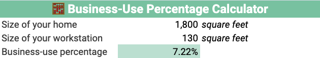 Screenshot of the Business-Use Percentage Calculator section of Keeper Tax's home office expenses worksheet