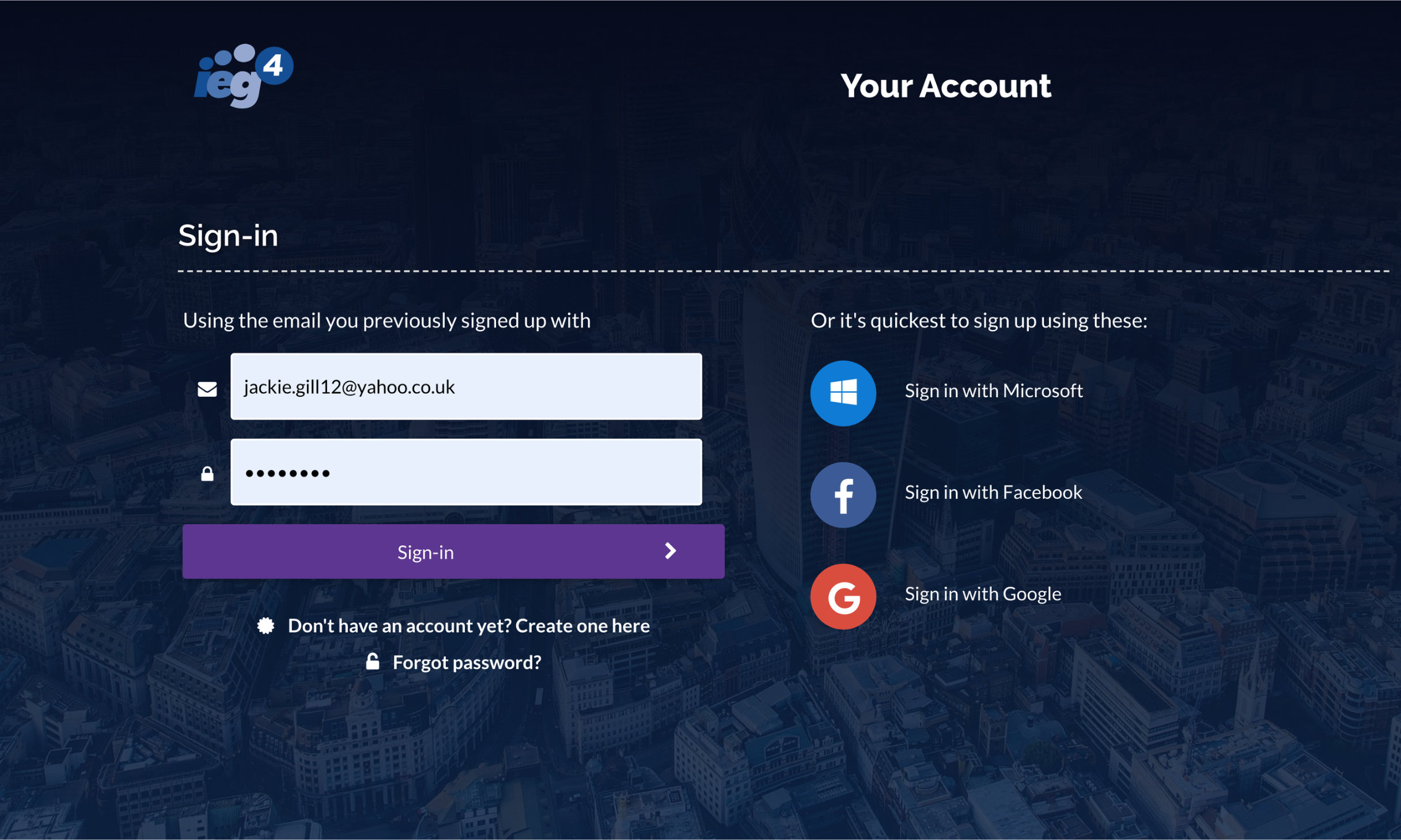 Desktop device screen shot showing IEG4 OneVu Citizen Engagement Platform