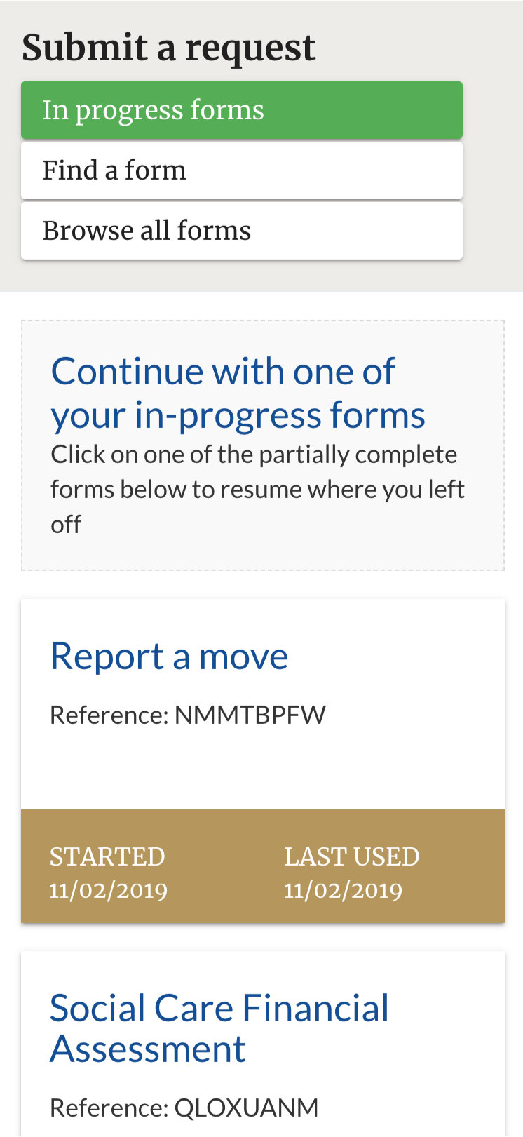 Mobile device screen shot showing IEG4 OneVu Citizen Engagement Platform
