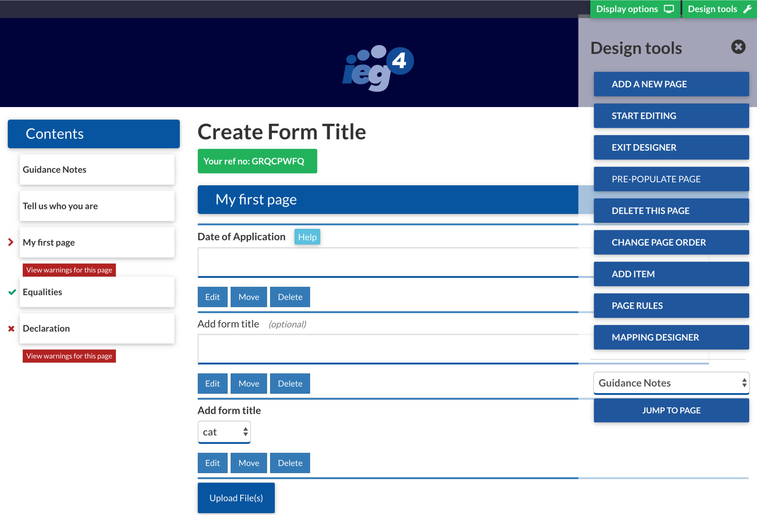 Screen shot from IEG4 eDesigner no code online forms building solution