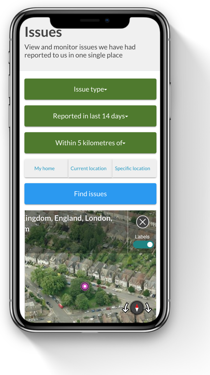 Mobile device screen shot showing IEG4 OneVu Citizen Engagement Platform