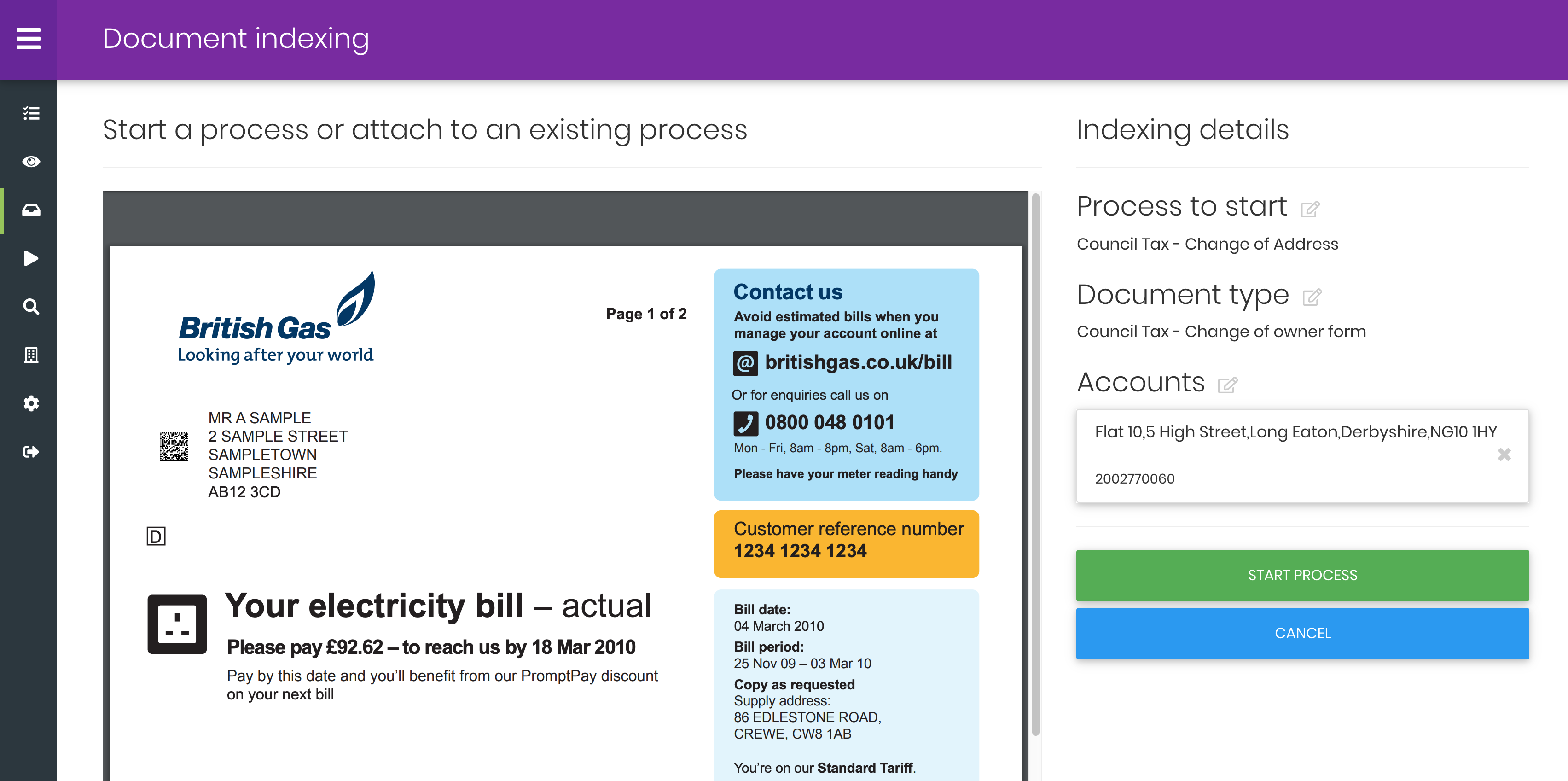 IEG4 Open process showing document indexing
