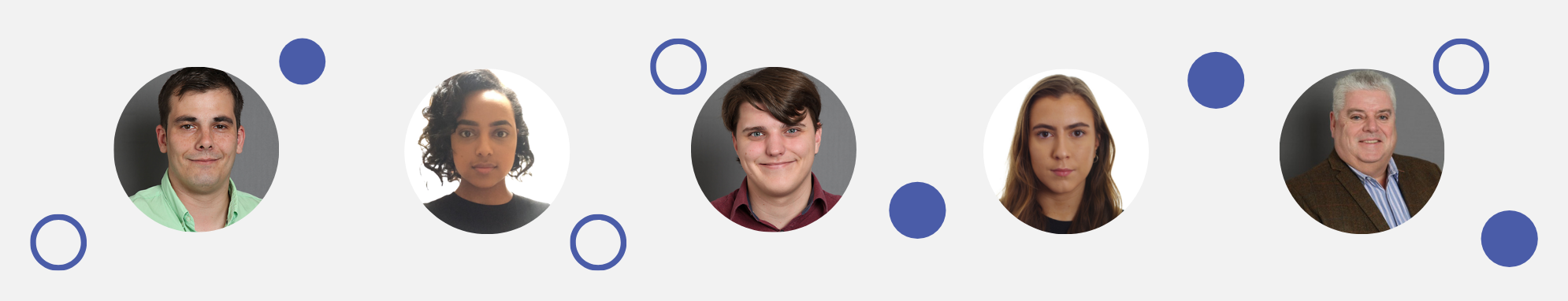 IEG4 Team Members photos within circular cut out shapes within a solid block