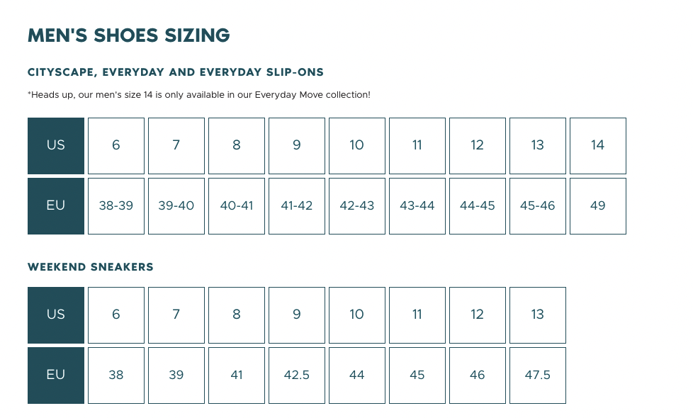 vessi sizes