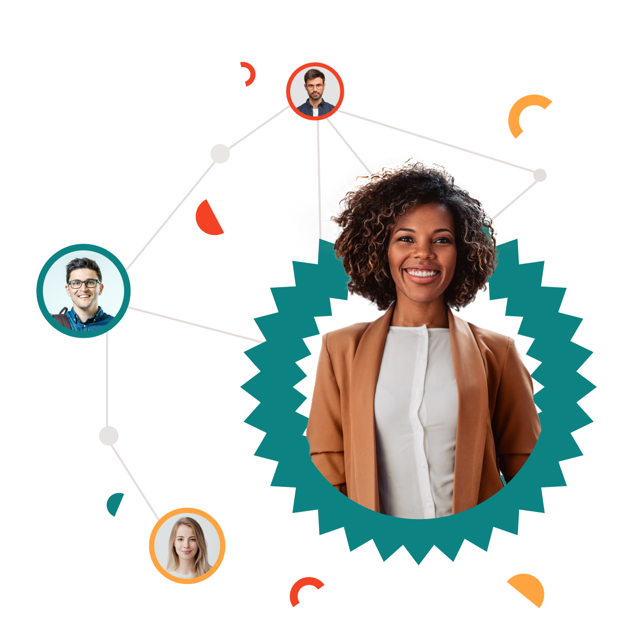 Graphic showing a network of employees connected together for mentorship and peer learning