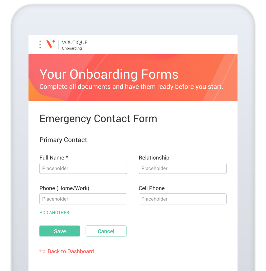 An onboarding form on a mobile phone