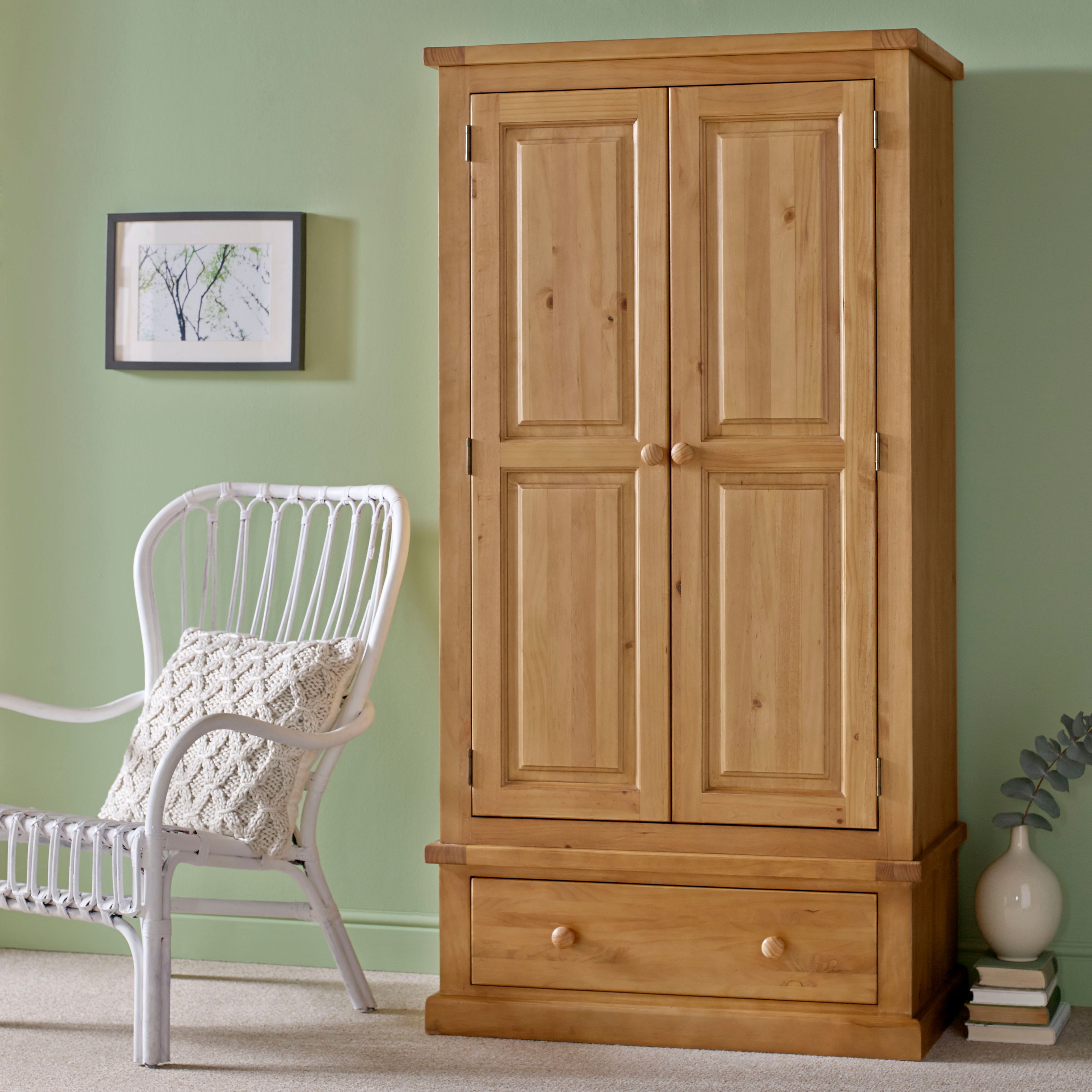 CHUNKY PINE 2 Door + 1 Drawer Wardrobe Bedroom Furniture Alexander
