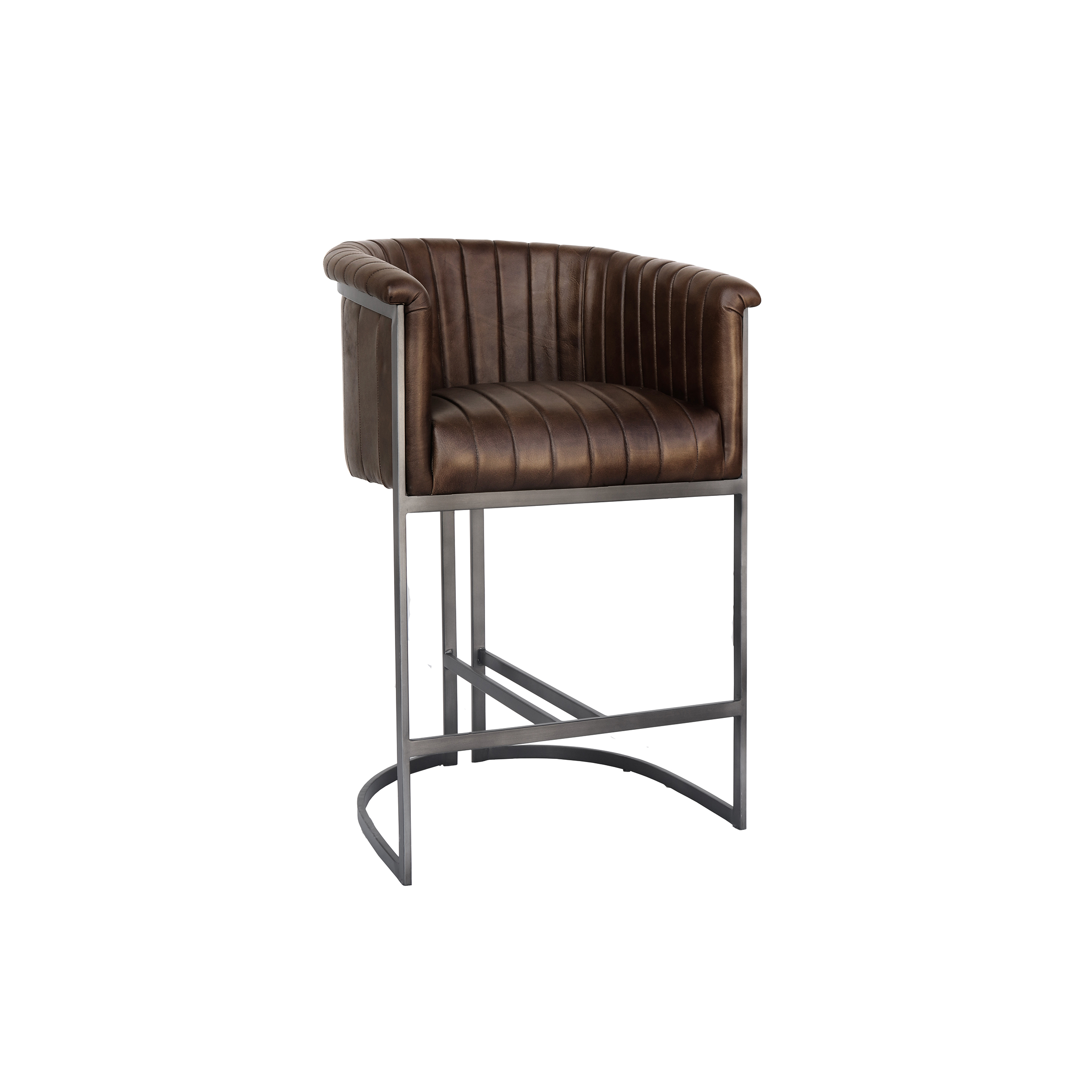 Leather & Iron Bar Stool Brown Alexander Ellis