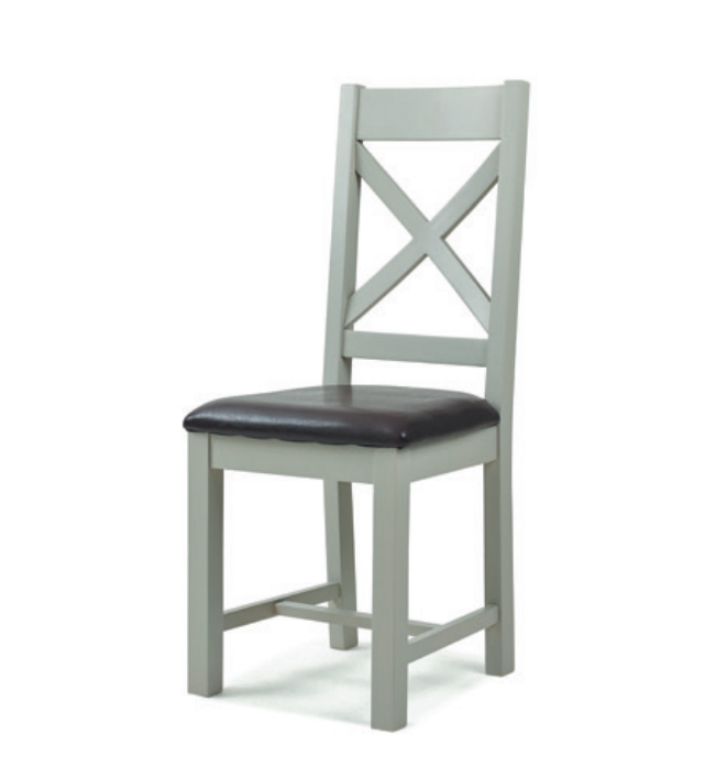 Wexford Grey Cross Back Dining Chair With Black PU Seat Living