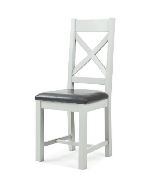 Wexford White Cross Back Dining Chair With Black PU Seat Living
