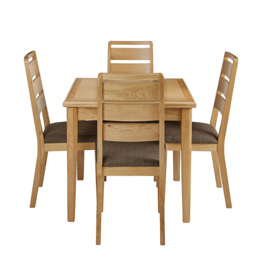 BARI Oak Flip Top Extending Dining Table & 4 Ladder Back Dining