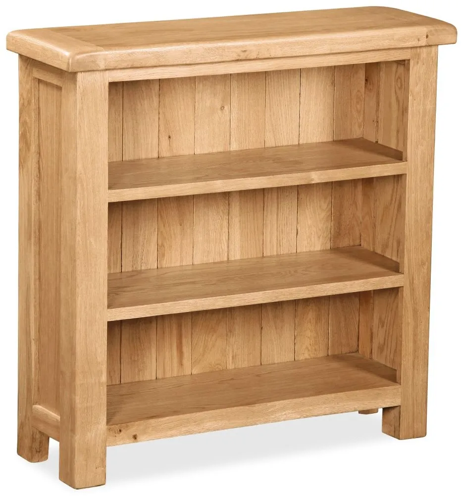 SAN REMO Natural Oak Low Bookcase, 90cm Bookshelf with 2 Shelves