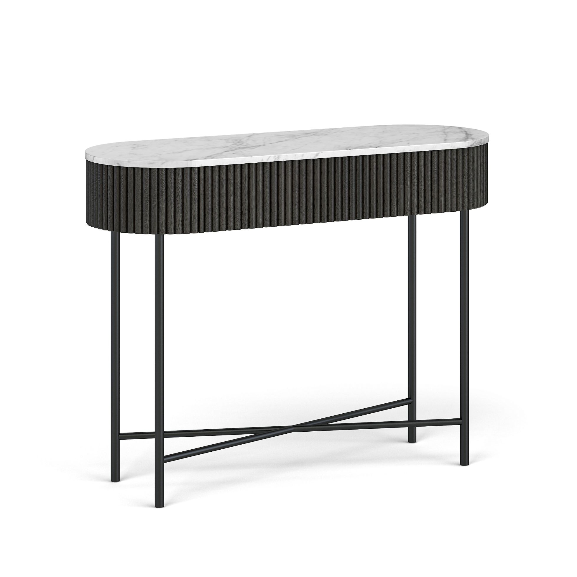 LIVORNO BLACK Fluted Wood and Marble Top Console Table Living