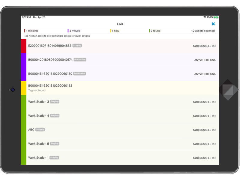 Image of Asset Vue mobile software on a tablet