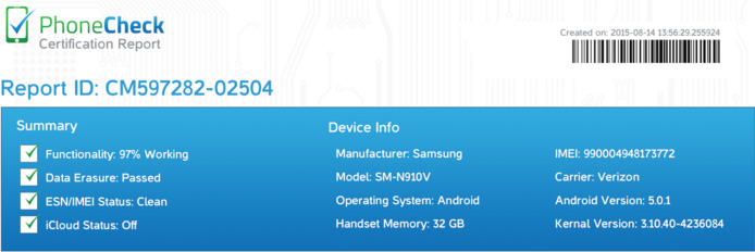 PhoneCheck Certificação móvel