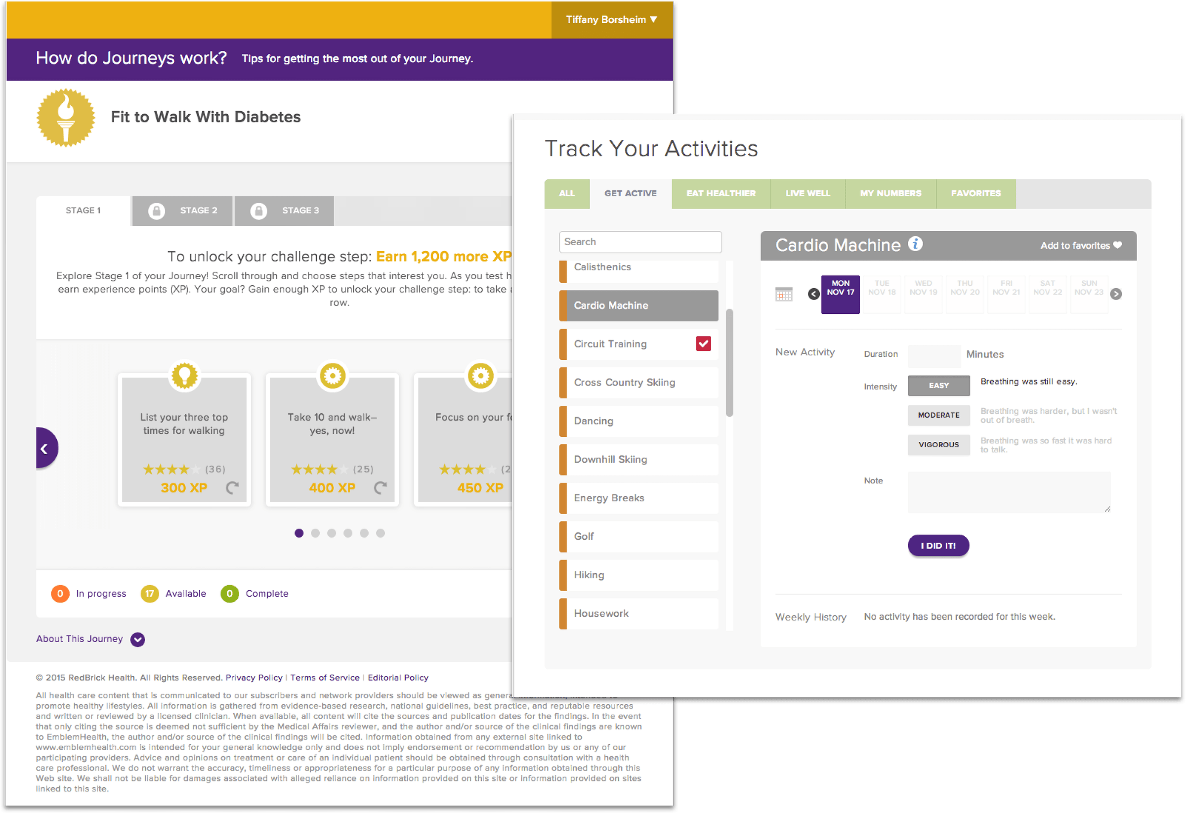 Member portal screen shots, desktop view