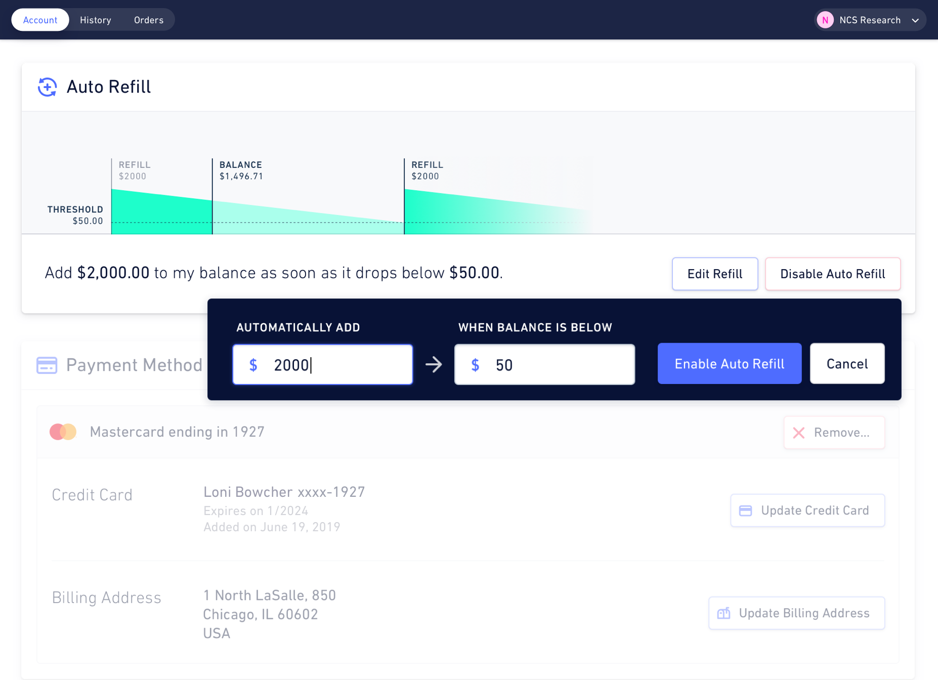  Illustration of the Hologram Dashboard — autorefill
