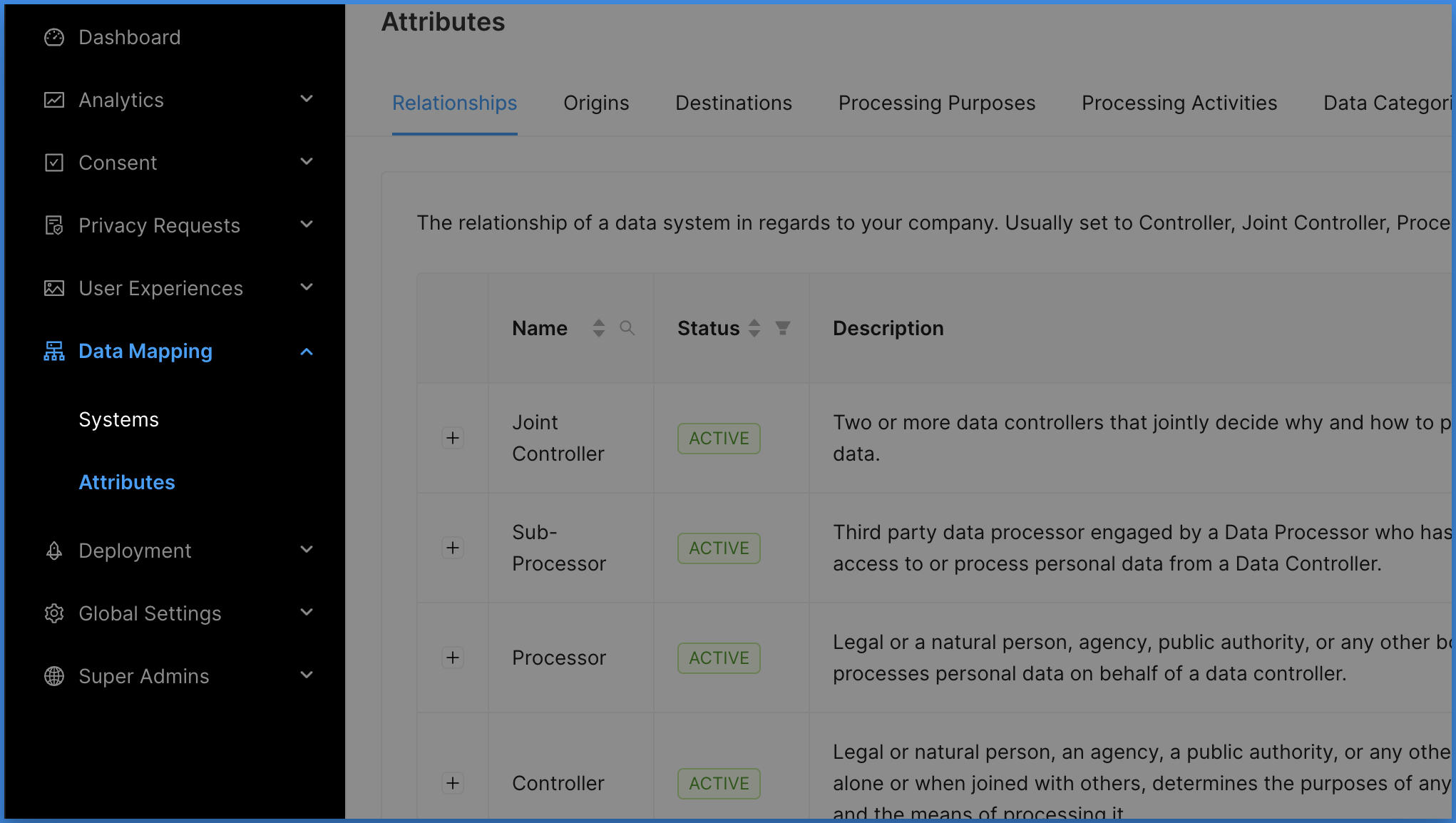 Concord Admin UI Data Mapping Attributes