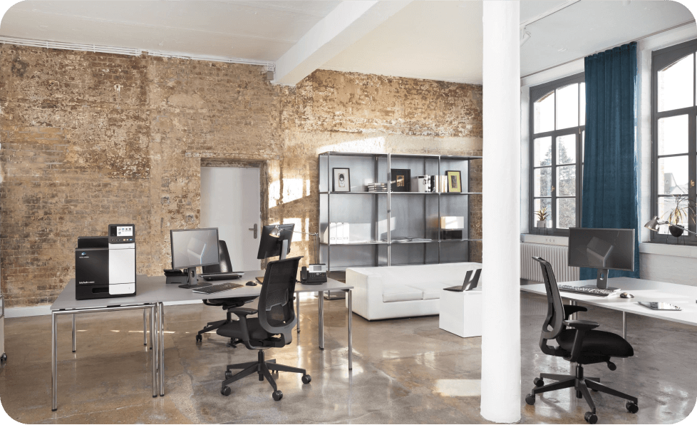 Office with a brick wall