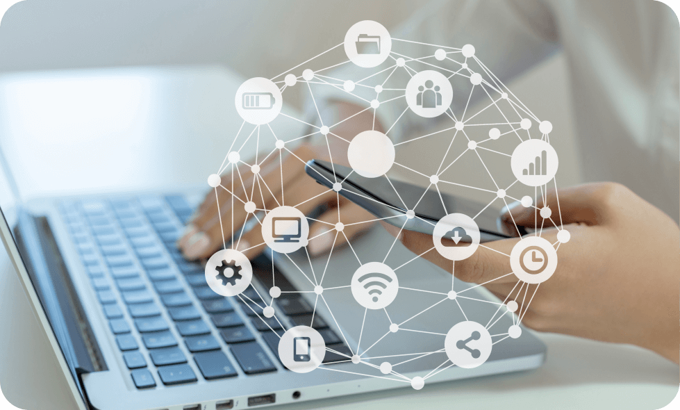 Working with laptop and smartphone