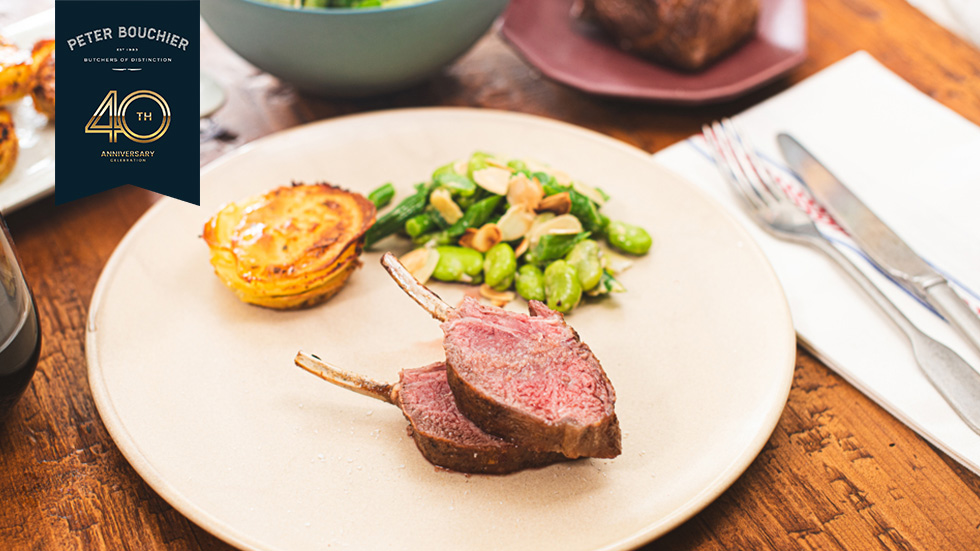 Lamb Rack with French Bean Salad and Potatoes Dauphinoise