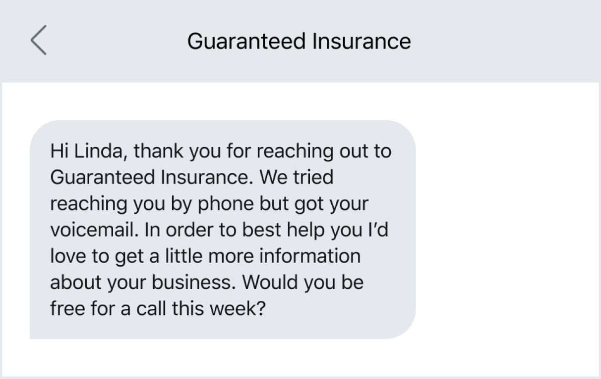 Example of a follow-up via text