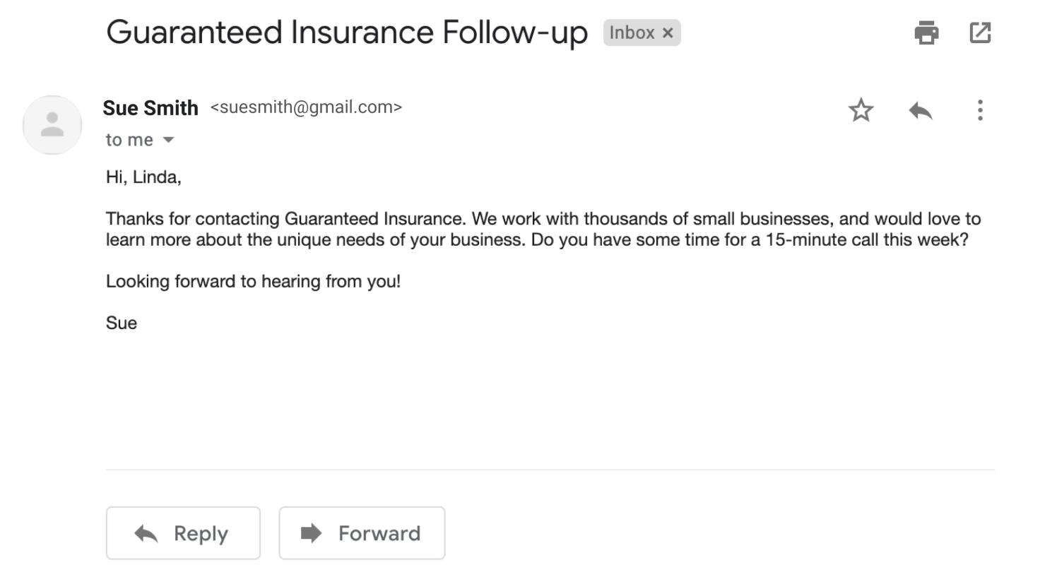 Example of an email follow-up