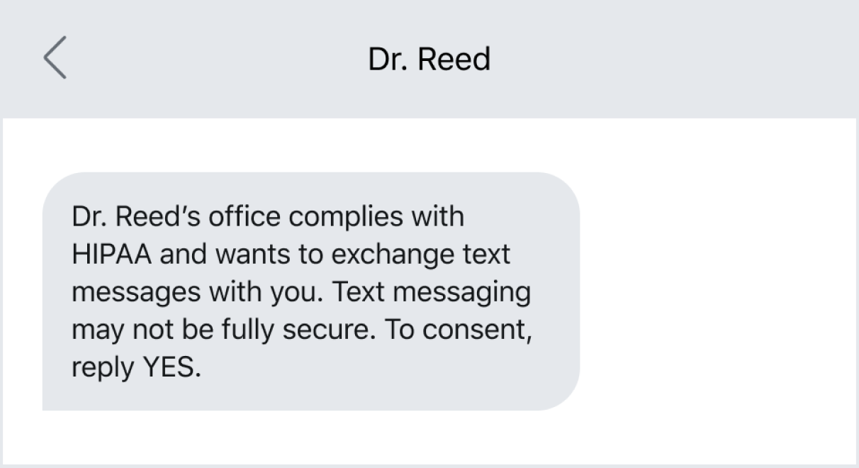 Text example of standard consent messaging