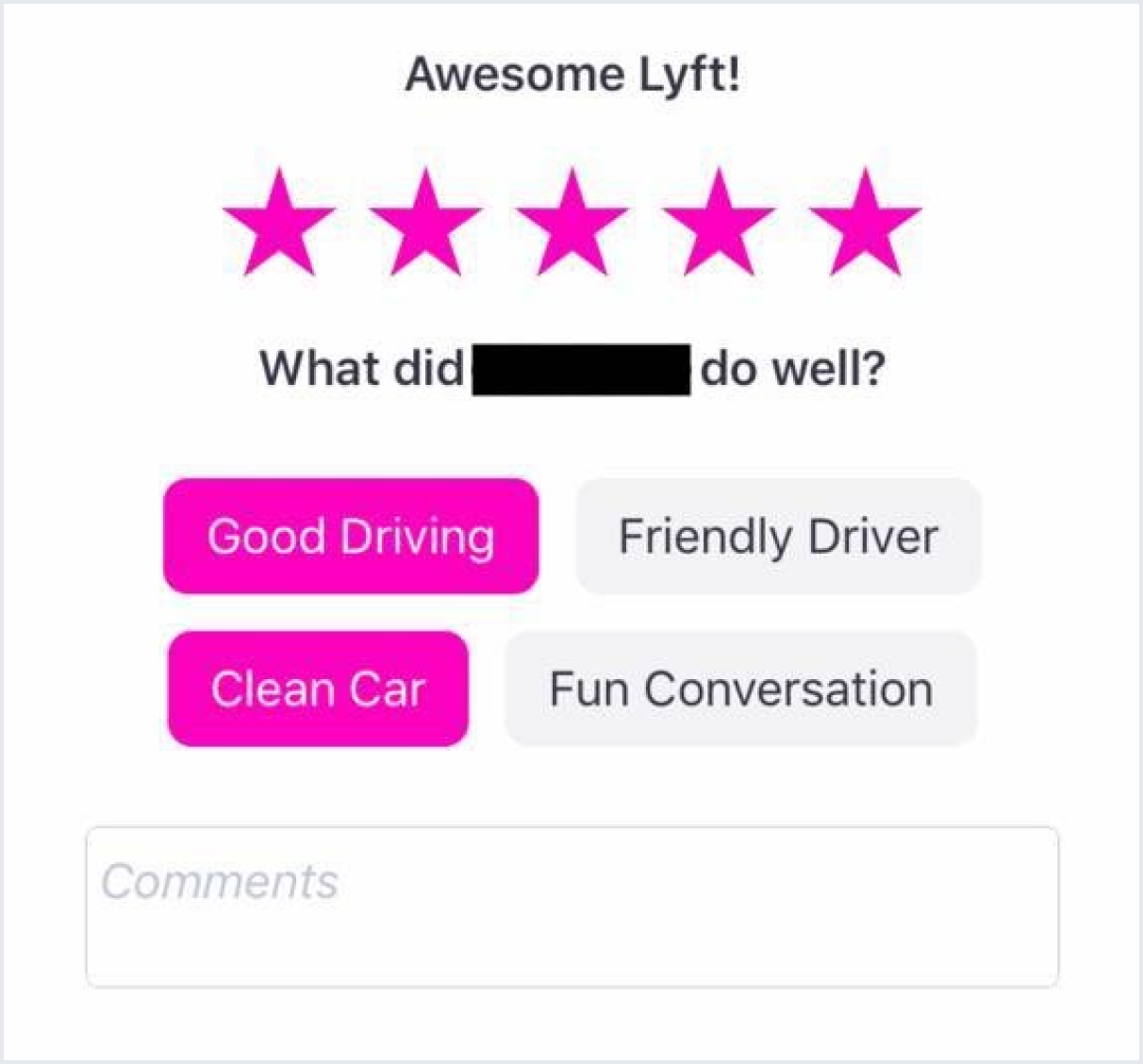 Lyft CSAT survey example