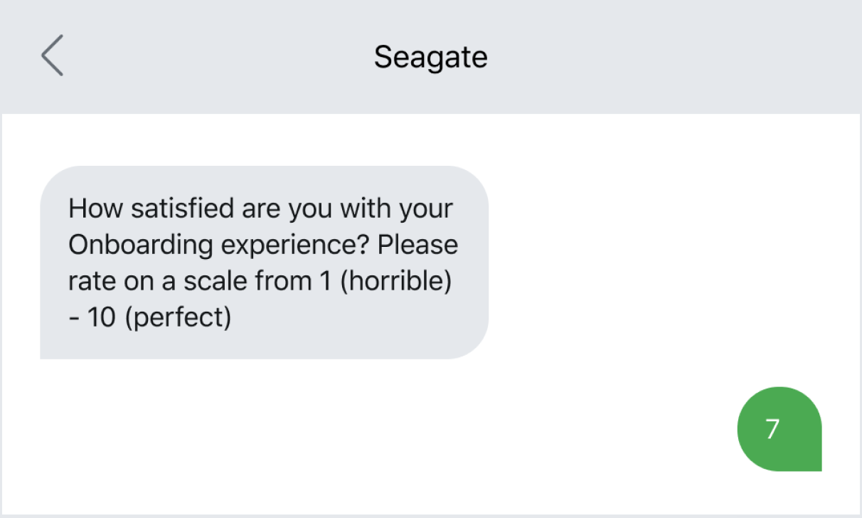 Text message example of using CSAT following an on-boarding
