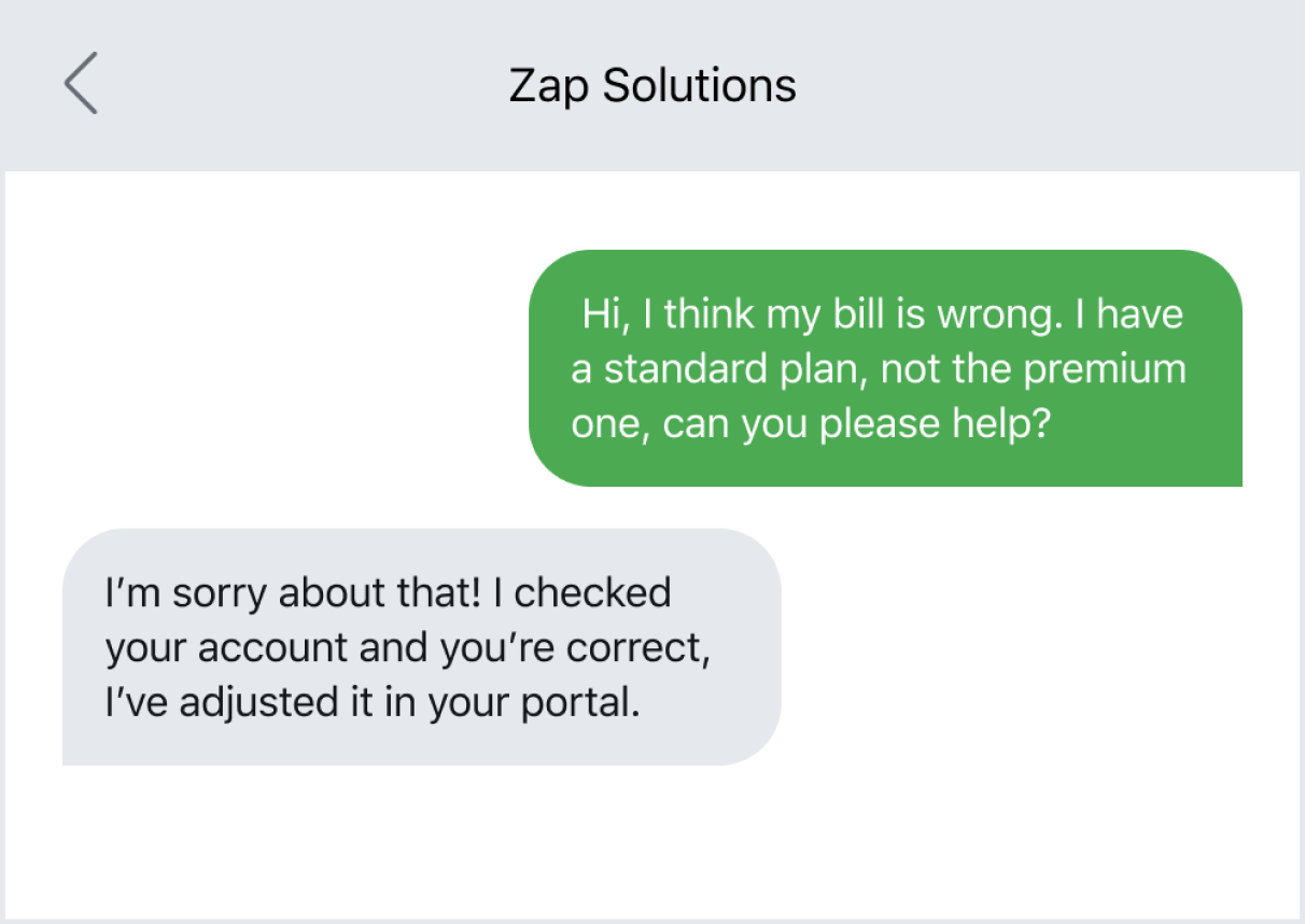 Resolving an invoice issue via text