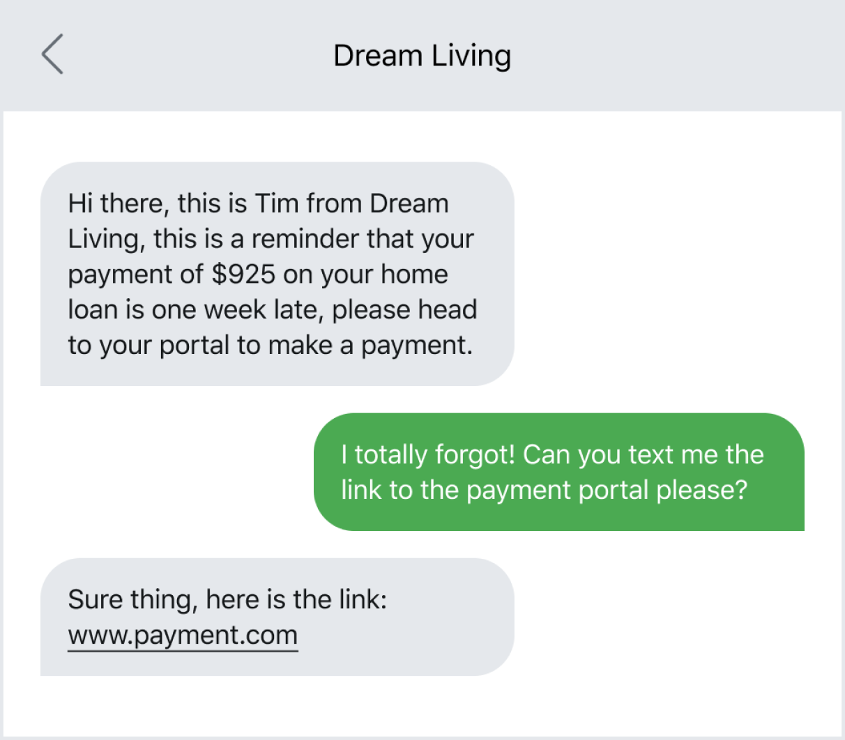 Reminding a customer about an upcoming payment via text