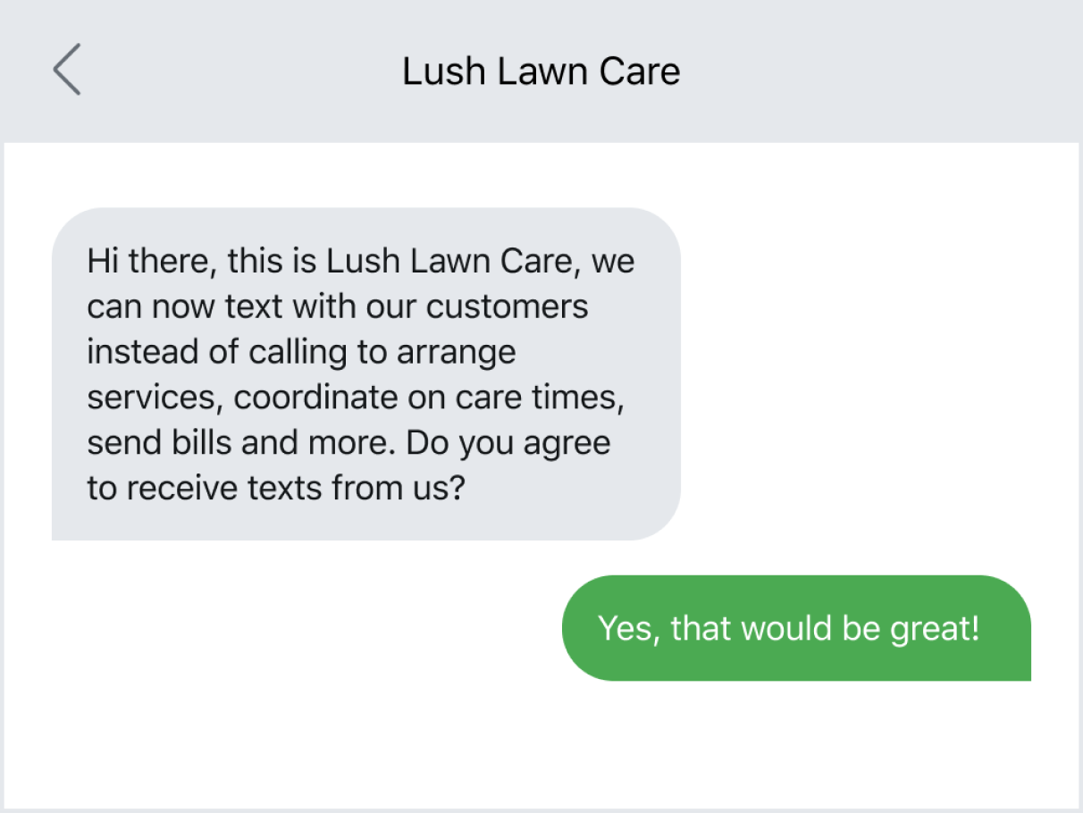 Example of asking for text consent in an initial message