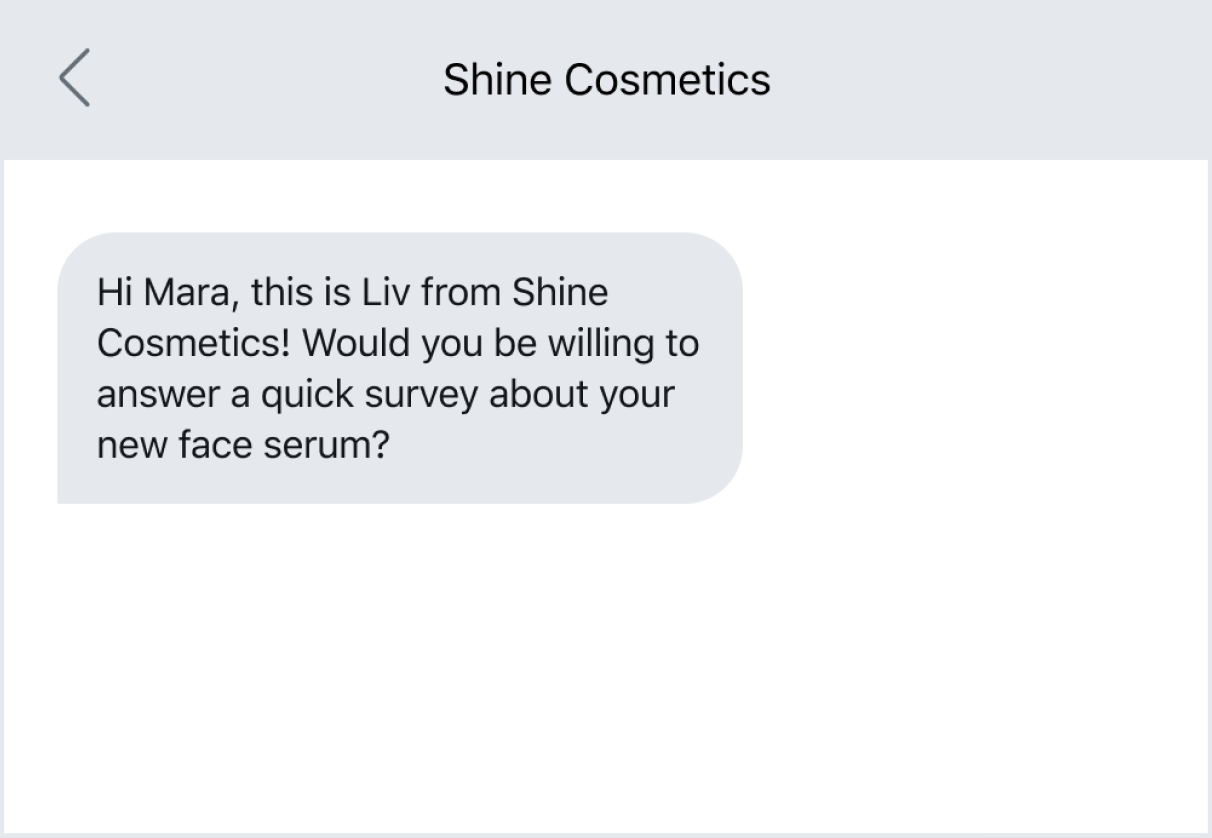 Text message example of introducing yourself before sending a survey